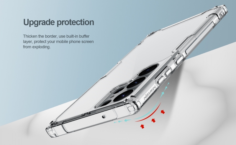 Ốp Lưng Samsung Galaxy S23 Ultra Hiệu Nillkin Nature TPU Pro Case dạng chống sốc, 4 phần của góc ốp dầy nhô cao khả năng bảo vệ máy cực kỳ hiệu quả